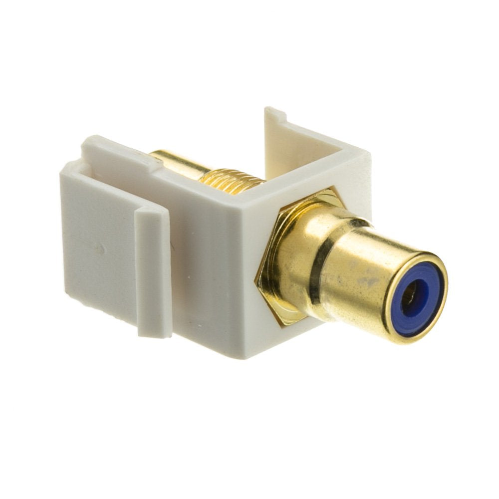 Cablewholesale Gold Plated Rca Female To Rca Female, Blue Rca Coupler Adapter With White Keystone Insert, Blue Rca Jack Connecto