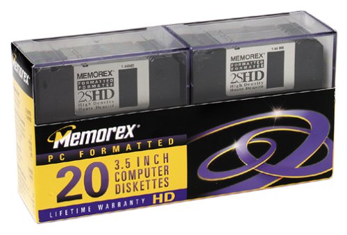 Memorex 32103672 3.5'' Floppy Disk (Mf2Hd Ibm Formatted, Black, 20 Pack)