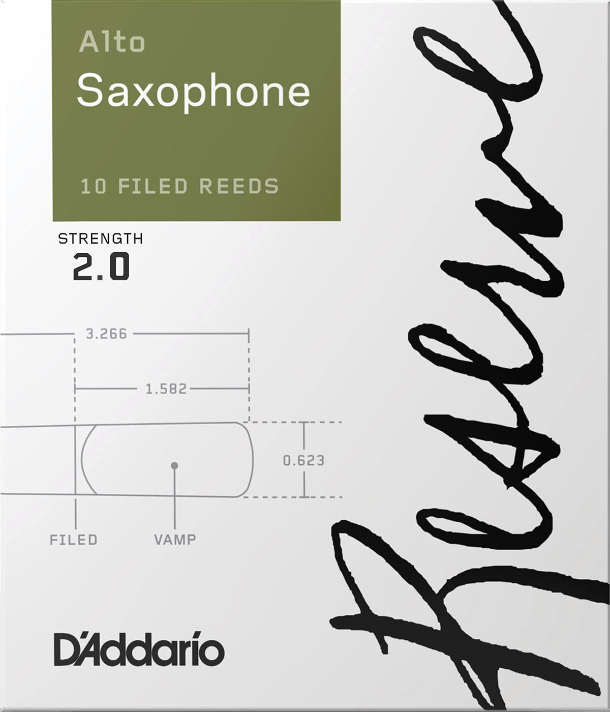 D'Addario Woodwinds Reserve Alto Saxophone Reeds   Sax Reeds   Thick Blank Reed For Rich, Warm Tone   2.0 Strength, 10 Pack