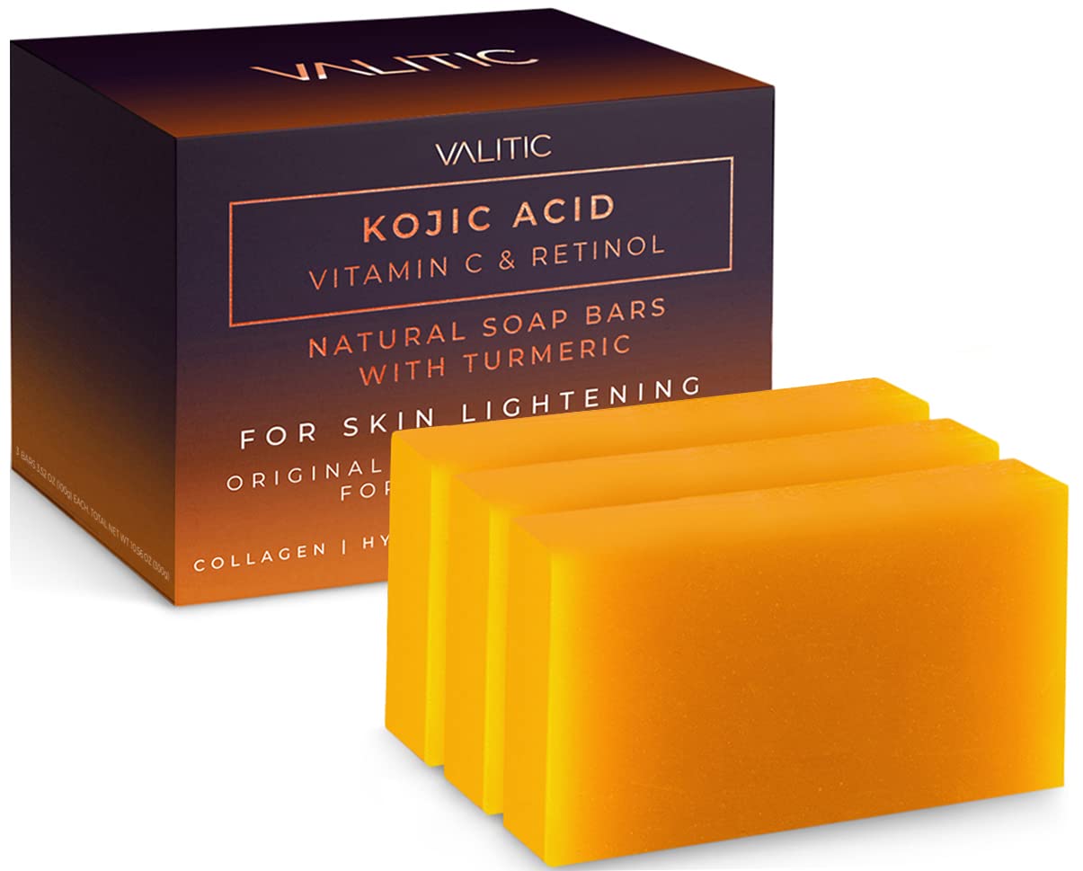 Valitic Kojic Acid Vitamin C And Retinol Soap Bars With Turmeric For Skin Lightening   Original Japanese Complex For Dark Spots