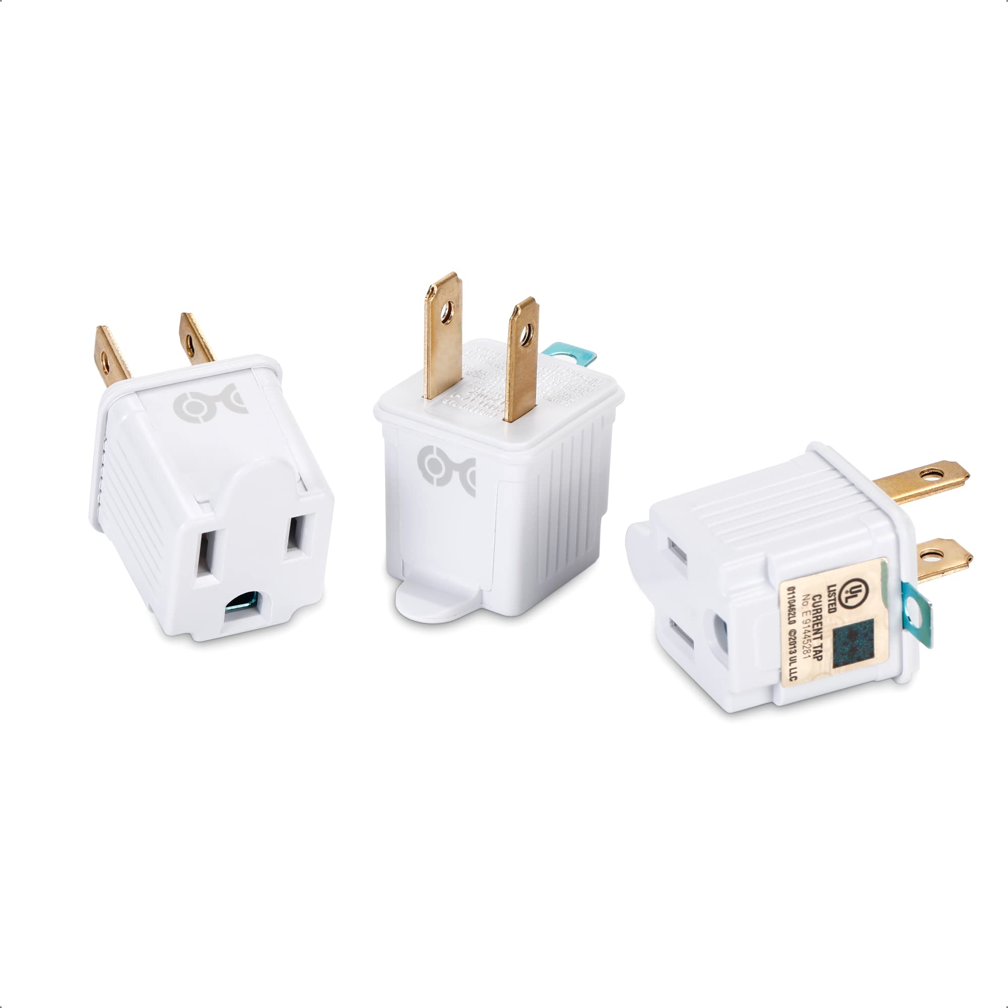 [Ul Listed] Cable Matters 3 Pack 2 Prong To 3 Prong Outlet Adapter In White (3 Prong To 2 Prong Plug Adapter)   Allows A 2 Prong