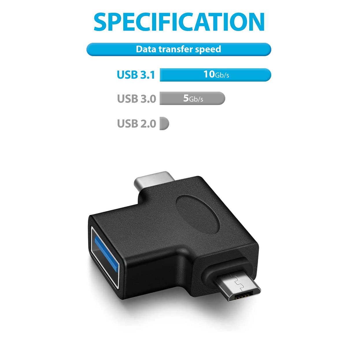 2 In 1 Otg Converter Usb 3.0 To Micro Usb And Type C Adapter Usb3.0 Female To Micro Usb Male And Usb C Male Connector (1 Pack)