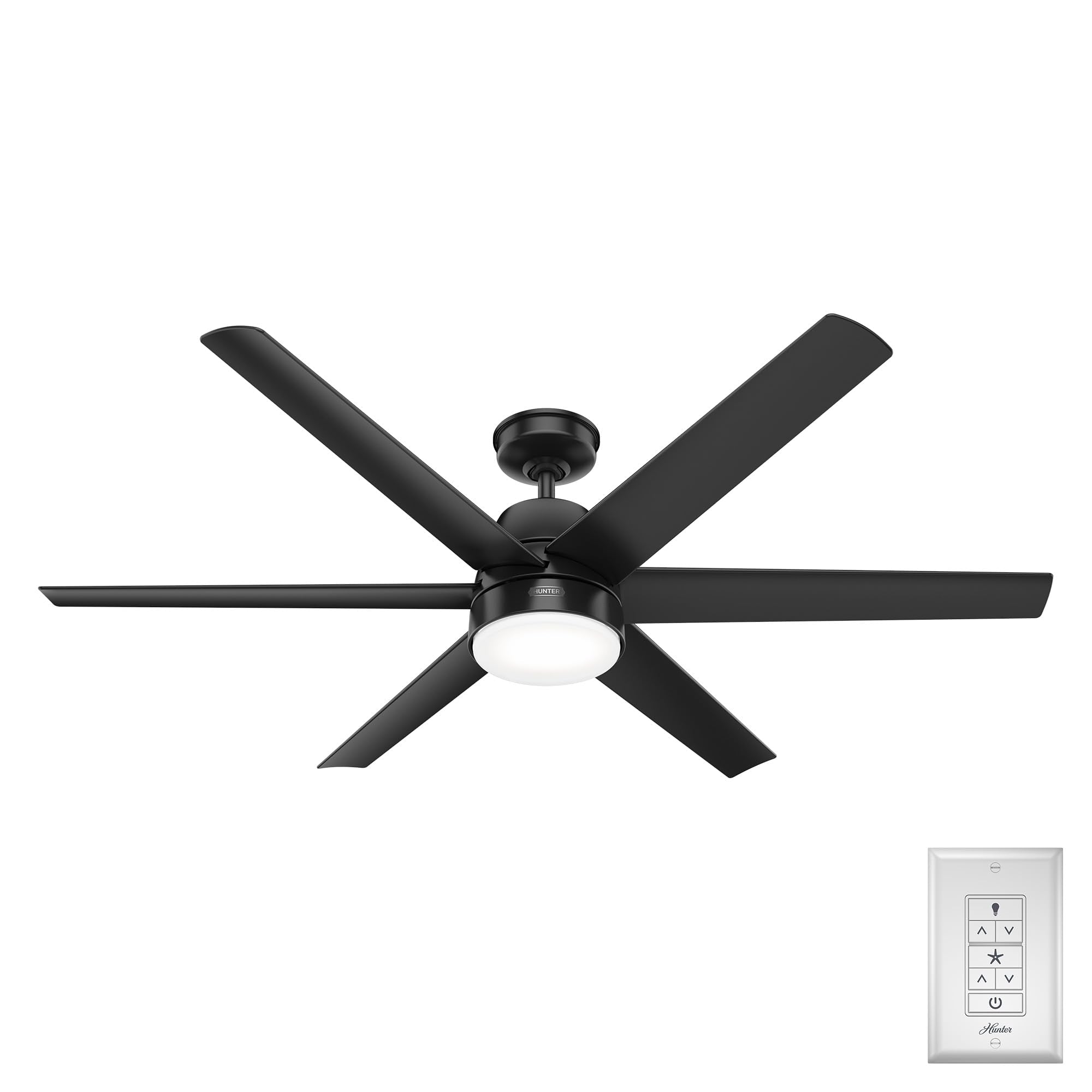 Hunter 60 inch Outdoor or Indoor Ceiling Fan with LED Light - Black Ceiling Fan with Wall Control, For Patio, Garage, or Porch,
