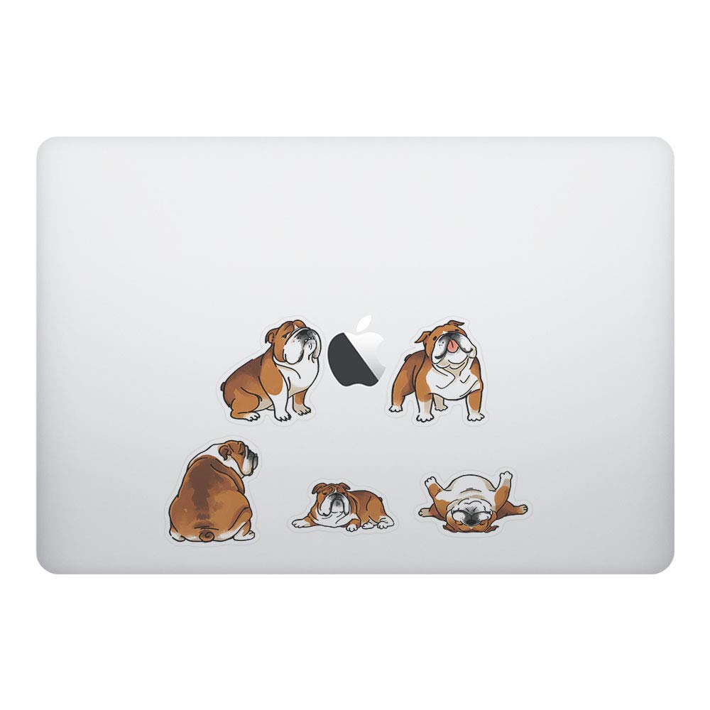 Fincibo 5 X 5 Inch English Bulldog Funny Playful Postures Removable Vinyl Decal Stickers For Ipad Macbook Laptop (Or Any Flat Su