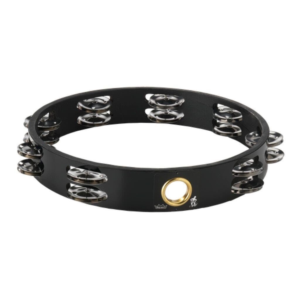 Remo Tambourine, Headless, 10 Diameter, 8 Pairs Jingles x 2 Rows, QUADURA Black