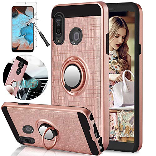 Lozetor Galaxy A50/A30/A20 Case With Hd Screen Protector, Dual Layer Shockproof Case With 360 Degree Rotating Ring Holder Kickst