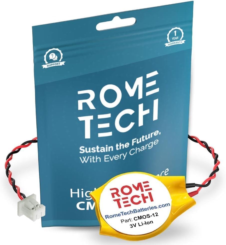 Rome Tech Cr2032 Cmos Battery For Dell Alienware 15 R4, Inspiron 15Z 1570, Latitude Xt3   Laptop Backup Bios Rtc 3V Cr 2032 Battery With 2 Wire Long Cable Regular Connector (5 Pack)