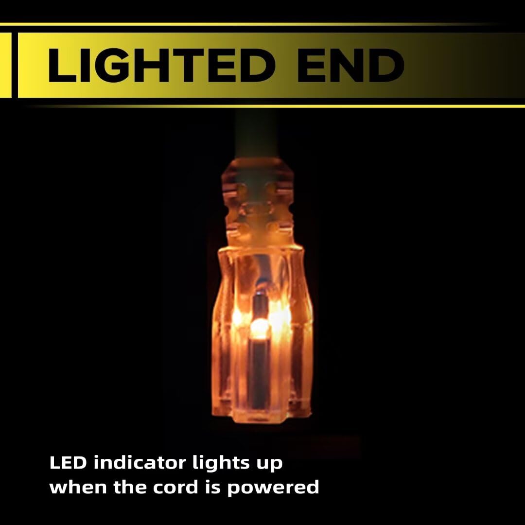 Greatide 25 Ft Lighted Outdoor Extension Cord   10/3 Sjtw Heavy Duty Yellow Extension Cable With 3 Prong Grounded Plug For Safet