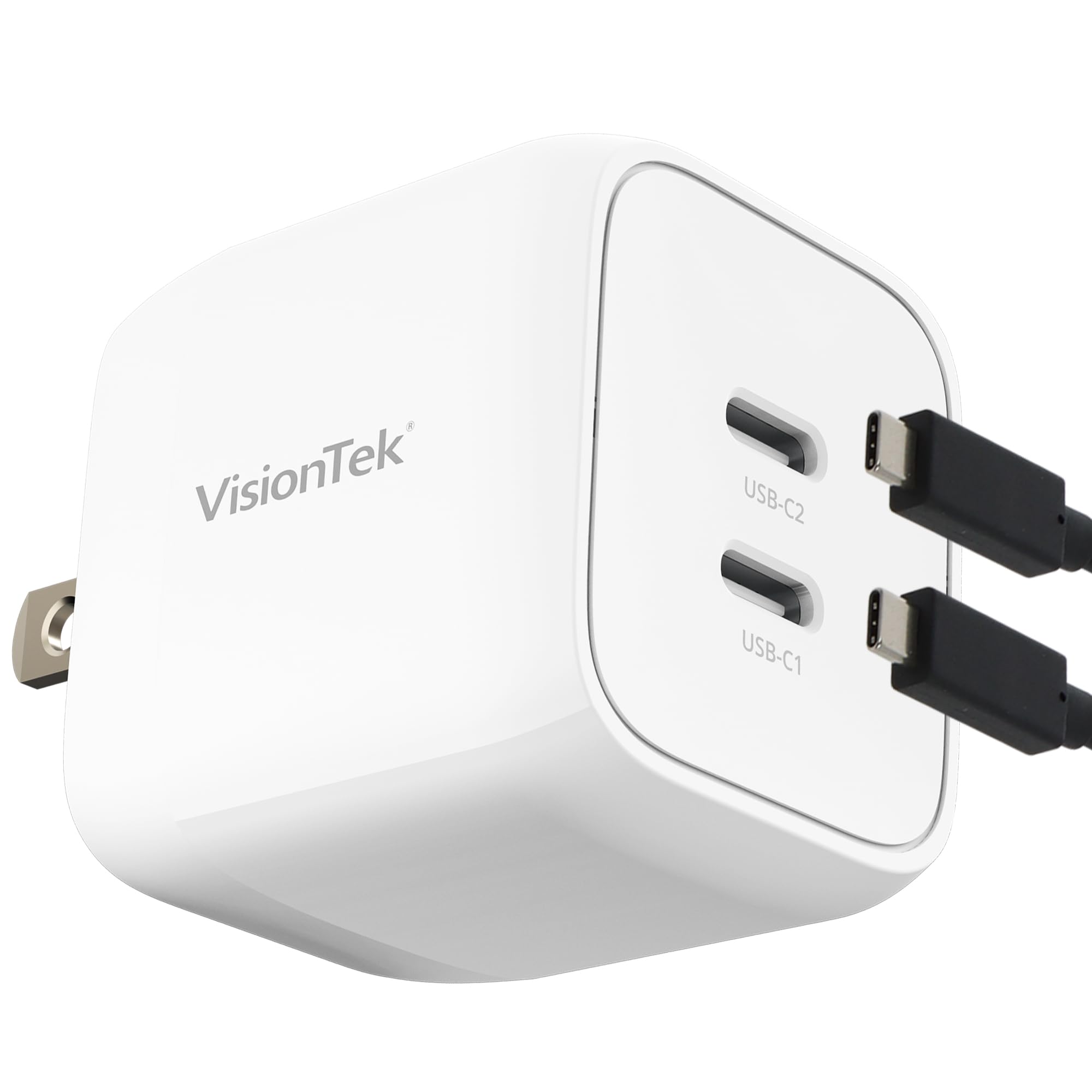 VisionTek GaN II 35W Wall Fast Charger - Dual USBC Ports - 2X USB-C - Compatible with Ipad, iPhone, Galaxy, Steam Deck, Tablets,