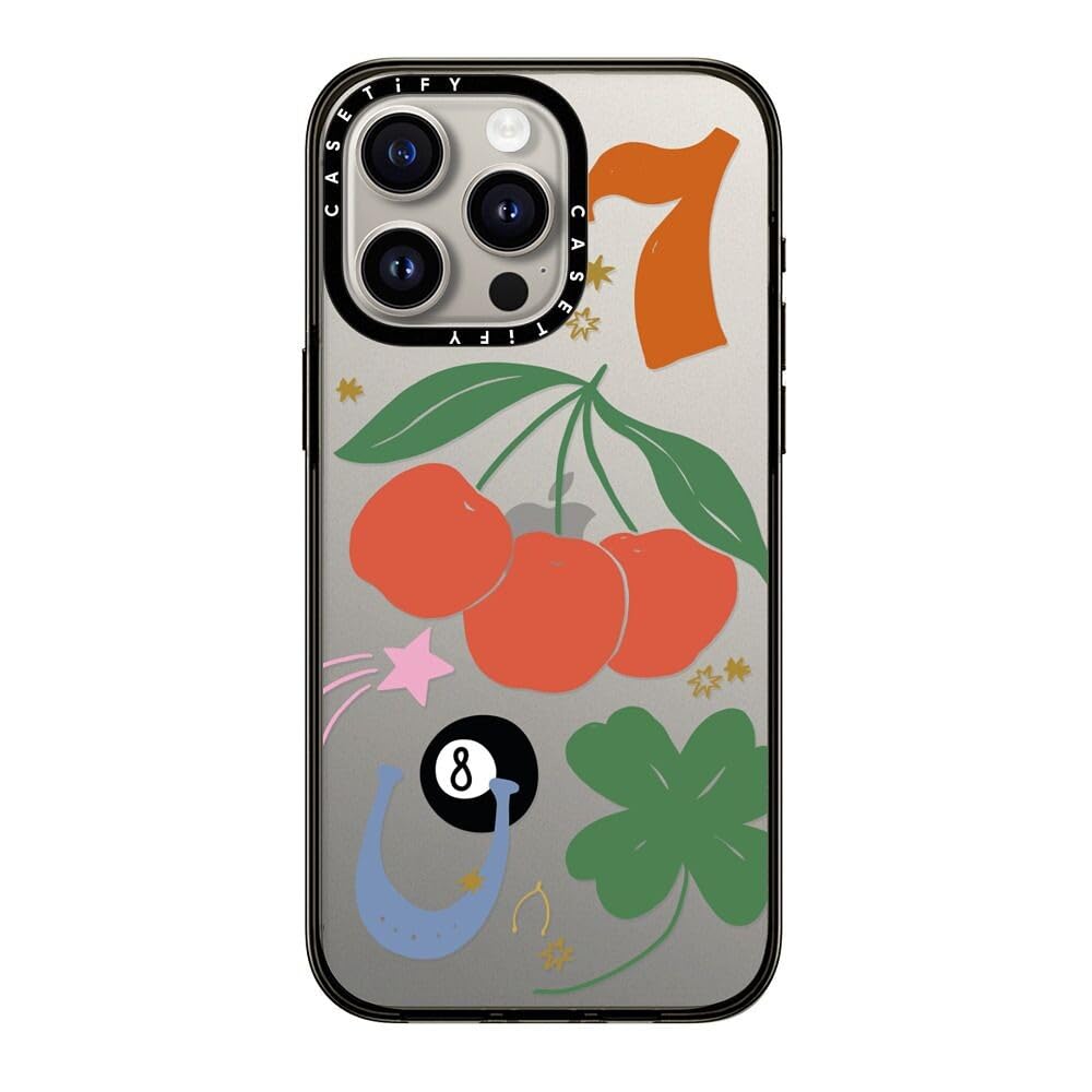 Casetify Compact Case For Iphone 15 Pro Max [2X Military Grade Drop Tested / 4Ft Drop Protection]   Lucky   Clear Black