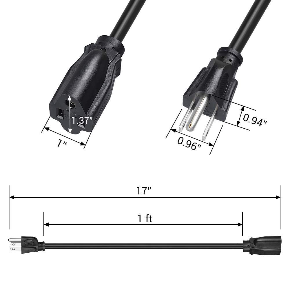 Dewenwils 10 Pack Short Extension Cord, 1 Foot Power Cord, 16 Awg Sjtw Weatherproof Extension Cable For Indoor Outdoor Use, 3 Pr