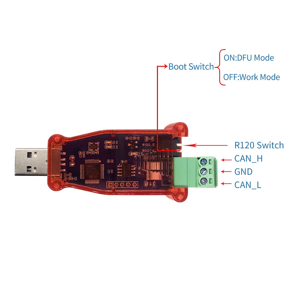 Dsd Tech Sh C30A Usb To Can Bus Adapter Base On Canable Support Socketcan Cangaroo