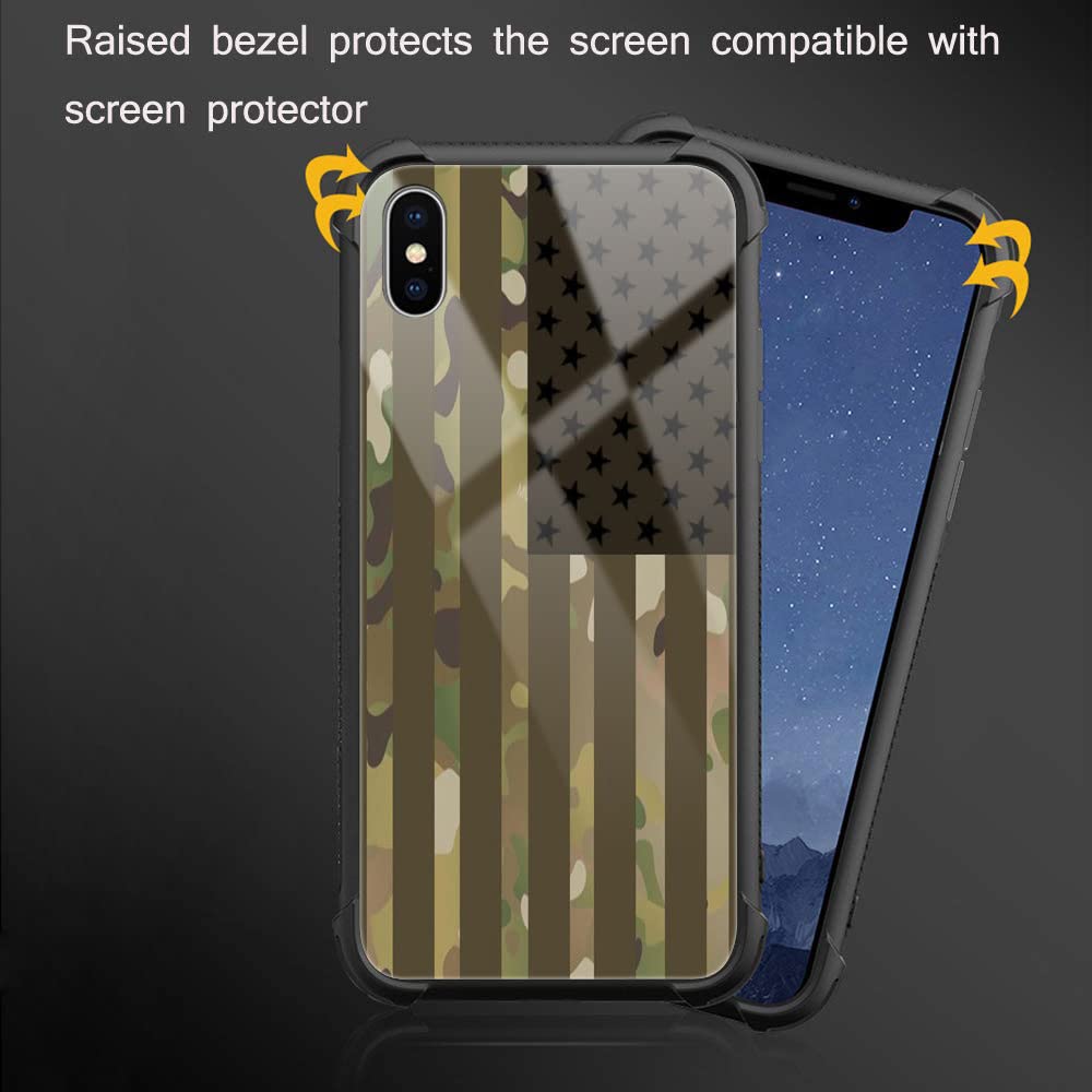 ZHEGAILIAN iPhone XR Case Tempered Glass TPU Shock Protective Camo US Flag 6.1-inch