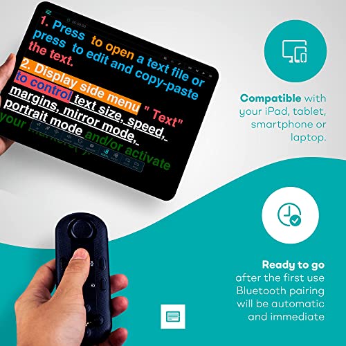 Teleprompter Pad Bluetooth Remote Control For Teleprompter, Includes Teleprompter App For Apple, Android Windows & Mac, Wireless