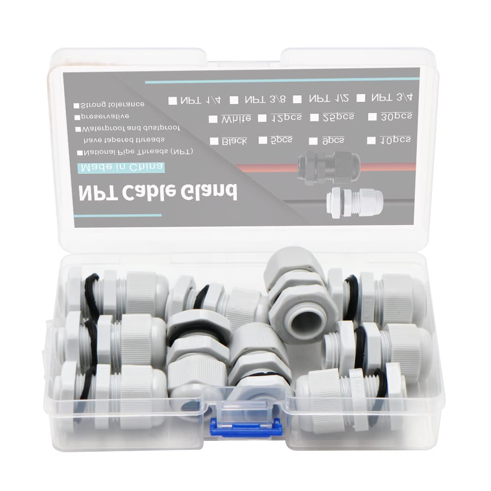 3/8 Cable Glands White Pa66 Connector Ip68 Waterproof Adjustable Cord Grip Strain Relief Connectors Protectors White 10Pcs With