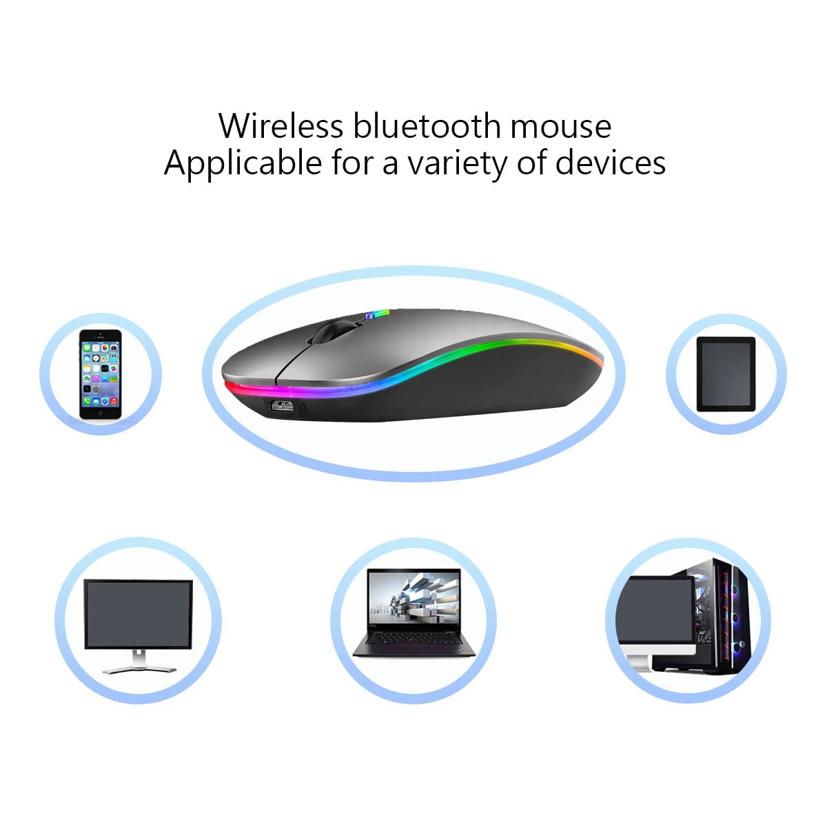 Wreanu Wireless Bluetooth Mouse,Led Rechargeable Silent Slim Laptop Mouse,Portable(Bt5.2 Or Usb Receiver) Dual Mode Computer Mou
