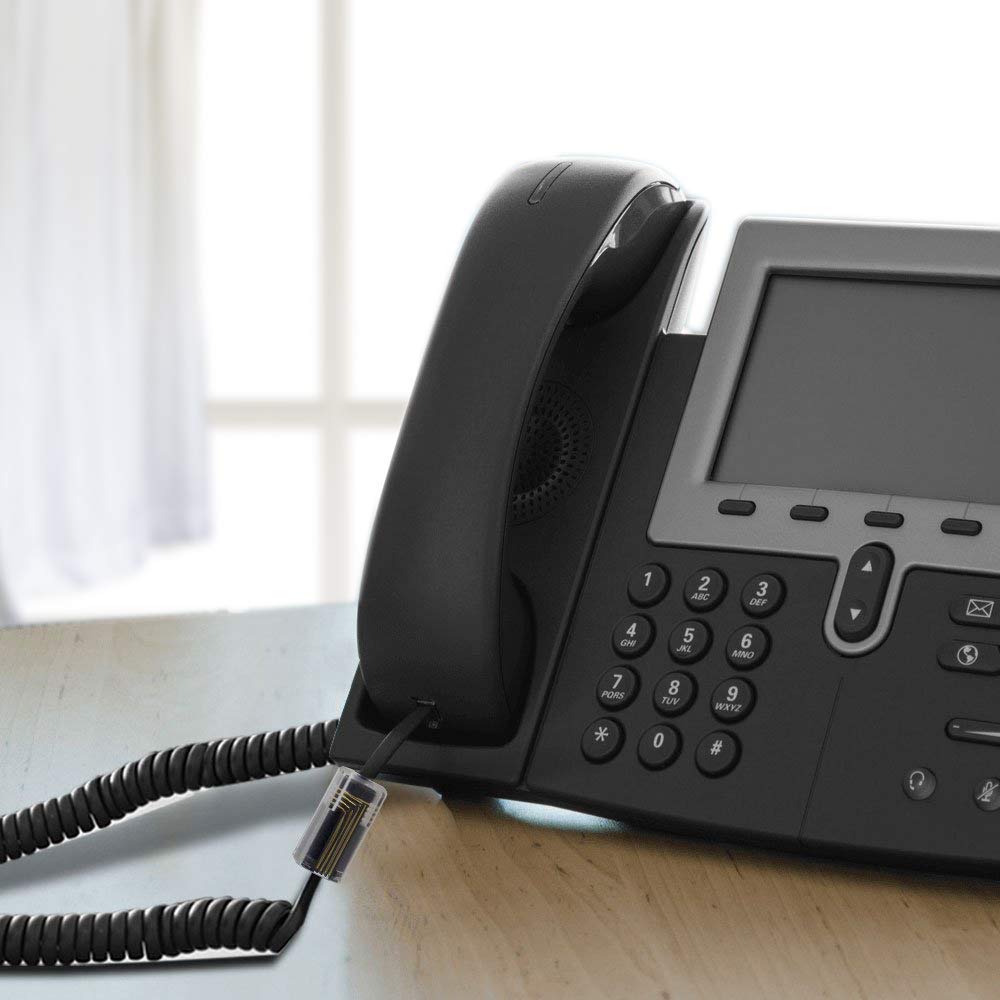 Kinxiyu Telephone Handset Cord Detangler 1 Set, 1 Pack Landline Handset Cord Cable (7.5Ft Uncoiled, 1.5 Ft Coiled) And 1 Pack Anti Tangle Telephone Cord Untangler 360 Degree Rotating Swivel Cord