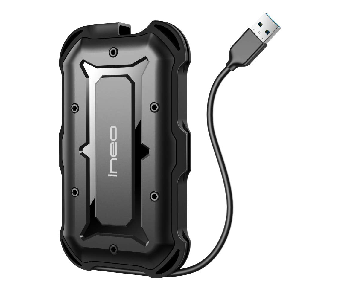 Ineo 2.5' Usb 3.0 Type A Rugged Waterproof & Shockproof External Hdd Enclosure   Ip66 Rated, Compatible With Ps5, Xbox, Laptops, Macbook, Wd, Seagate, Toshiba, Samsung, Hitachi [T2566 Ii]