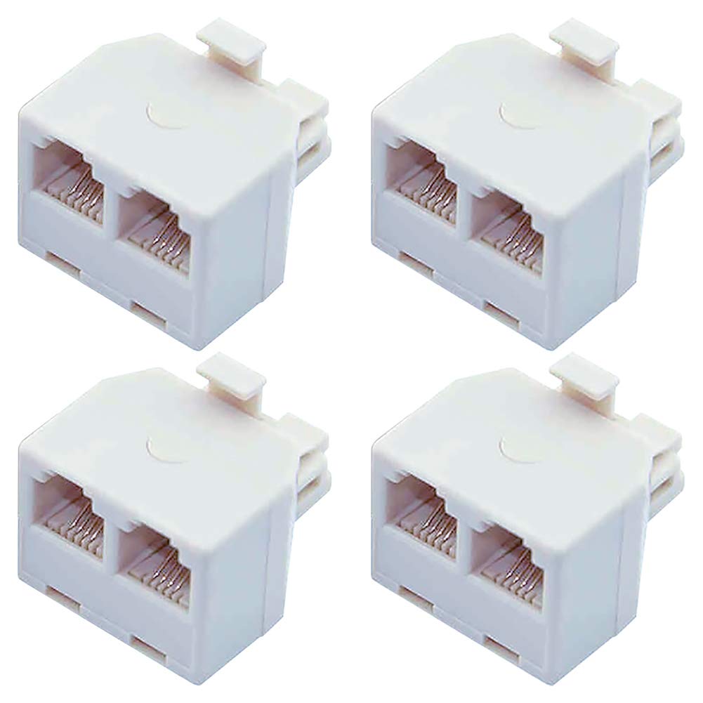 Two Way Telephone Splitter, 4 Pack Rj11 6P4C Wall Jack Plug 1 To 2 Modular Adapter Converter