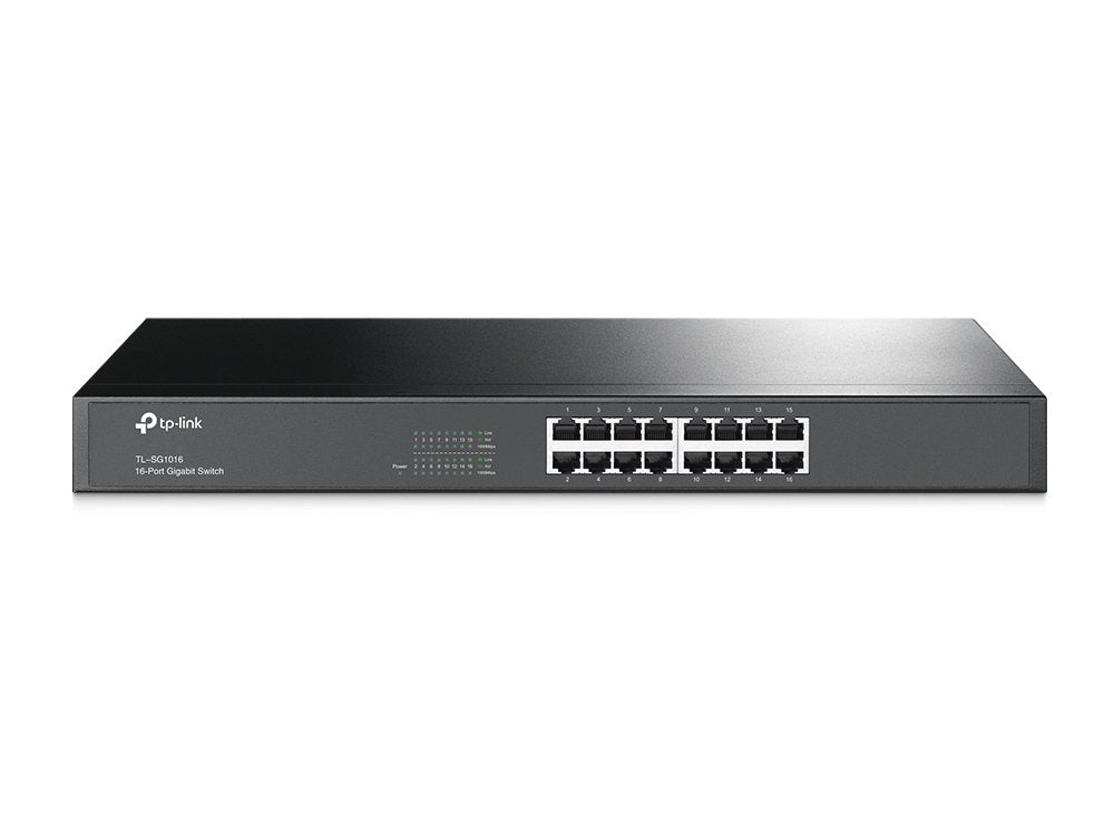 Tp Link Tl Sg1016 | 16 Port Gigabit Ethernet Switch | Plug & Play | Sturdy Metal, Shielded Ports, Rackmount, Fanless, Black | 3