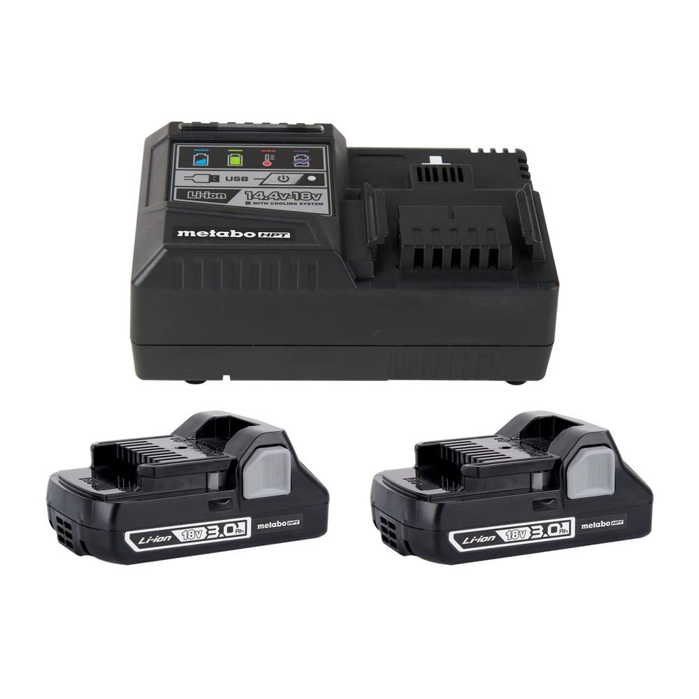 Metabo HPT Battery (2-Pack) and Charger Combo Kit, 18V - 3.0Ah Lithium Ion Batteries, Rapid Charger w/USB Port (UC18YSL3SM)