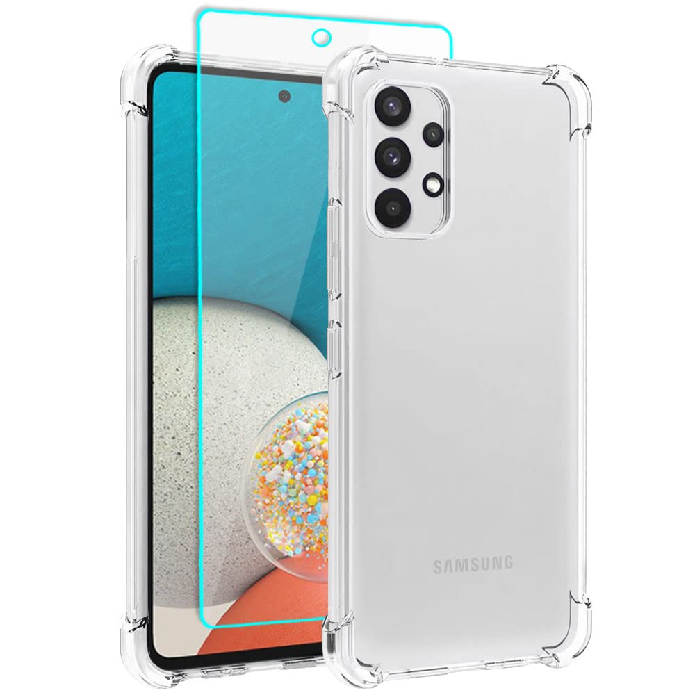 For Samsung A53 5G Case, Galaxy A53 5G Case And Screen Protector, Shockproof Crystal Clear Slim Soft Silicone Tpu Protective Pho