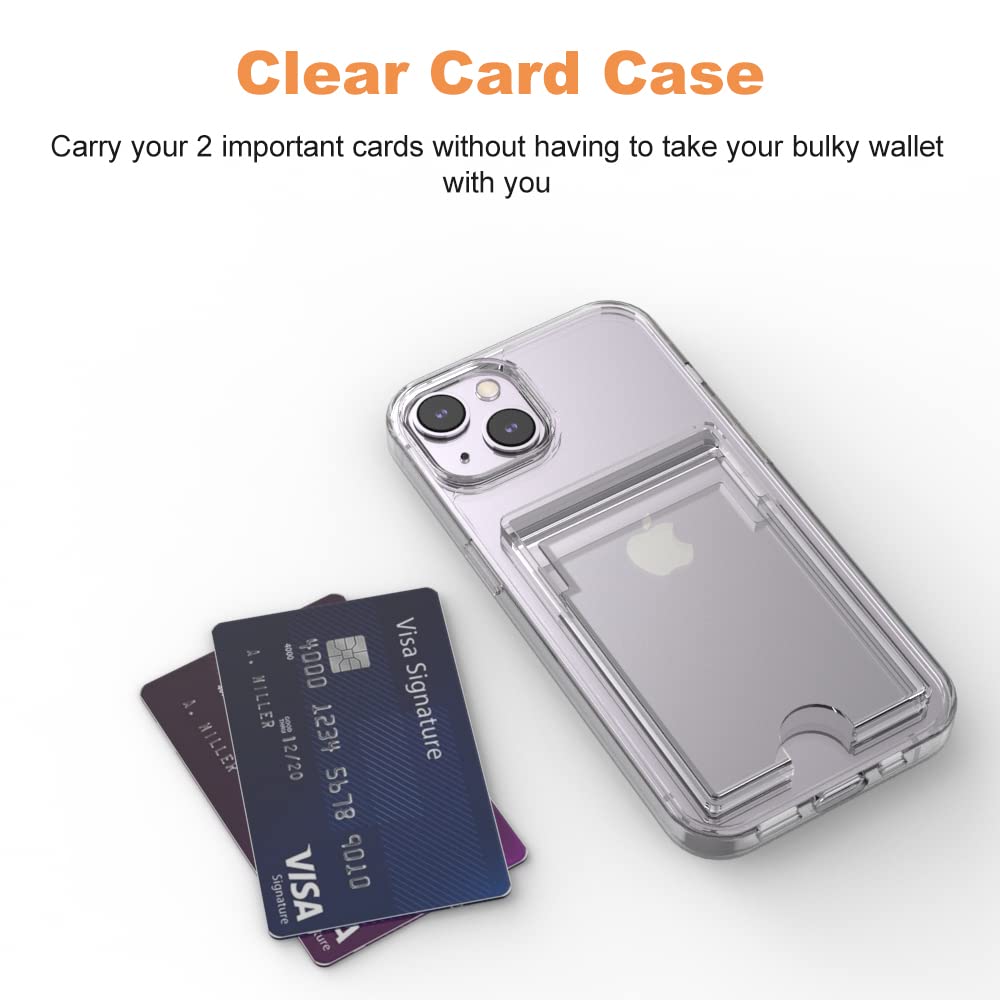 Wuwedo iPhone 14 13 Clear Wallet Case Anti-Yellowing Slim TPU PC 2 Card Holder