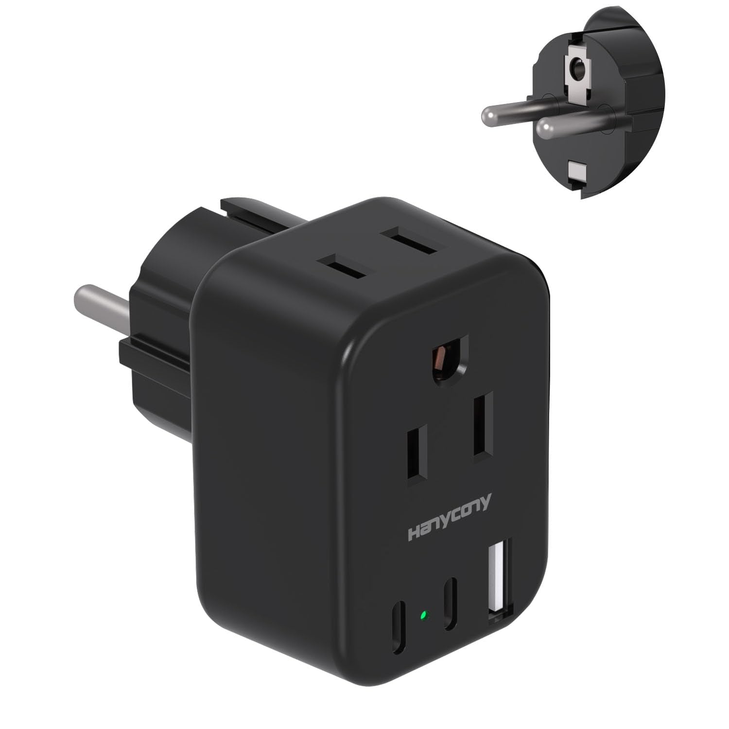 Type F Travel Plug Adapter, Germany France Type E Travel Power Adapter With 2 Outlets 3 Usb Ports(2 Usb C) For Us To Europe Eu S