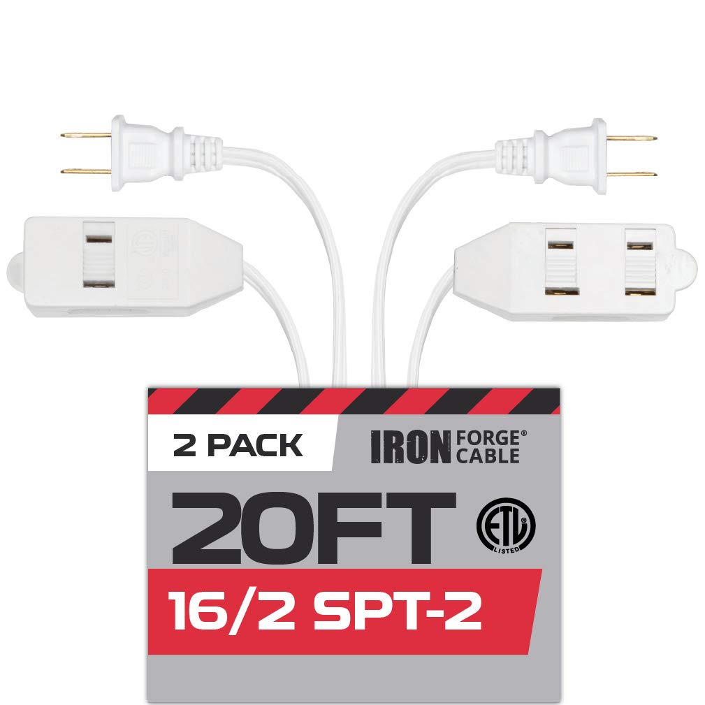20 Ft White Extension Cord 2 Pack   162 Durable Electrical Cable