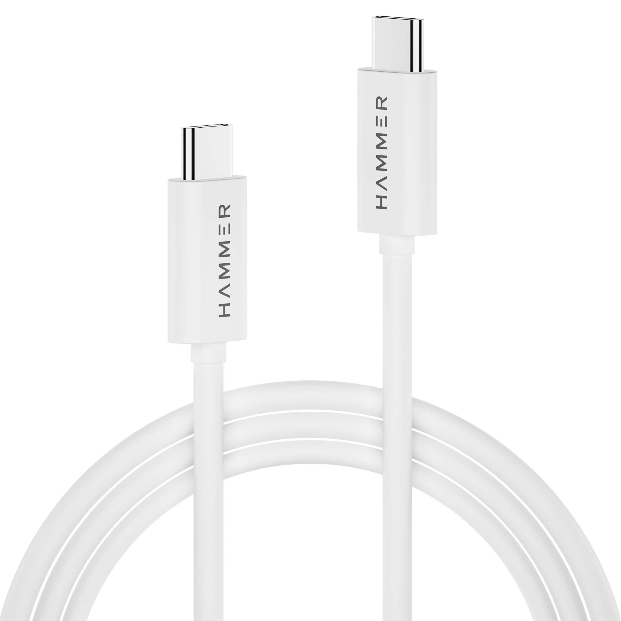 HAMMER 1.5 Meter Type C to Type C 5A (100W) PD Fast Charging Cable with EMK Chip, Rapid Data Transfer, AntiBreakage Wire, Compa