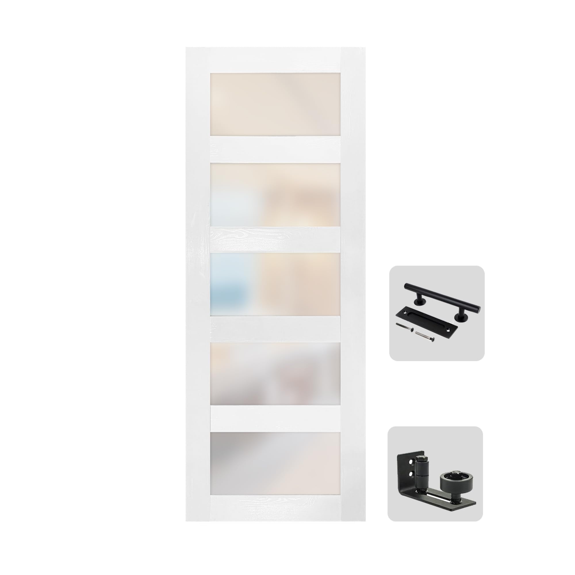 S&Z TOPHAND 30 in x 84 in Glass MDF BarnDoor, PVC Surface, Simple DIY Assembly, with Senior Door Handle. Only Door, No Sliding H