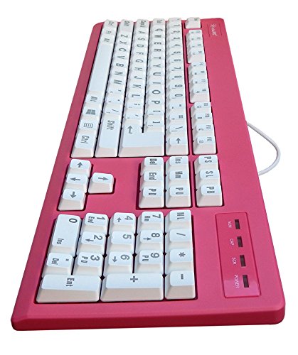 Vitalasc 104 Key Large Print Usb Wired 7Ft, Spill Resistant, Hot Pink And White, Durable Keyboard For Laptop, Mac, Tv, And Compu