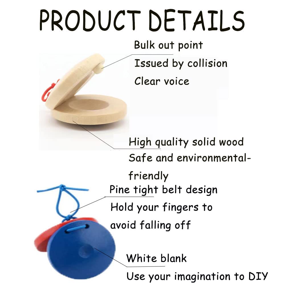 12 Pcs Musical Castanets Instrument, Clap Board Music Educational,Classroom Diy Wooden Percussion Instrument Finger Castanets(Mu