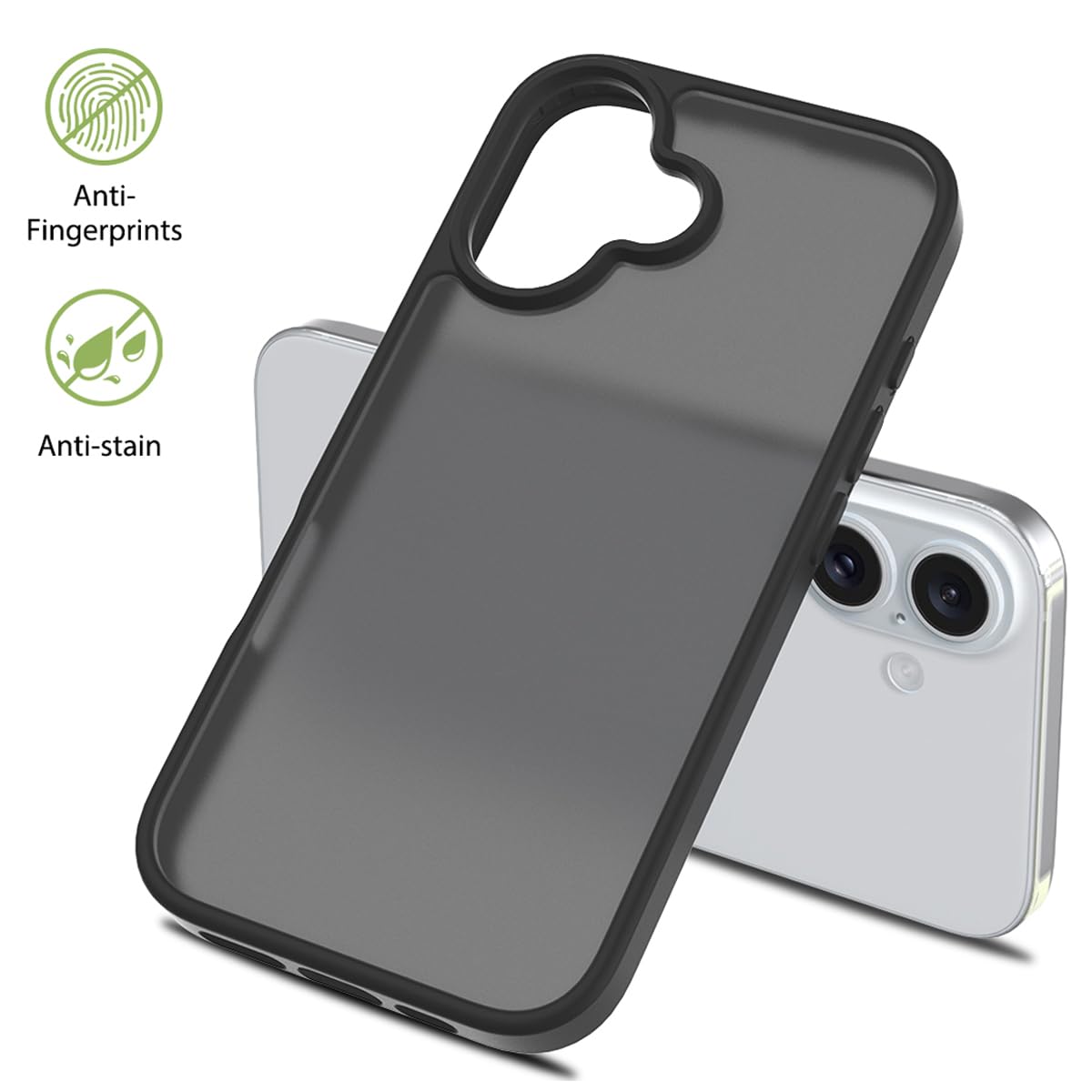 Tenoc Phone Case Compatible With Iphone 16, Black Case Translucent Protective Bumper Matte Hard Back Cover For 6.1 Inch