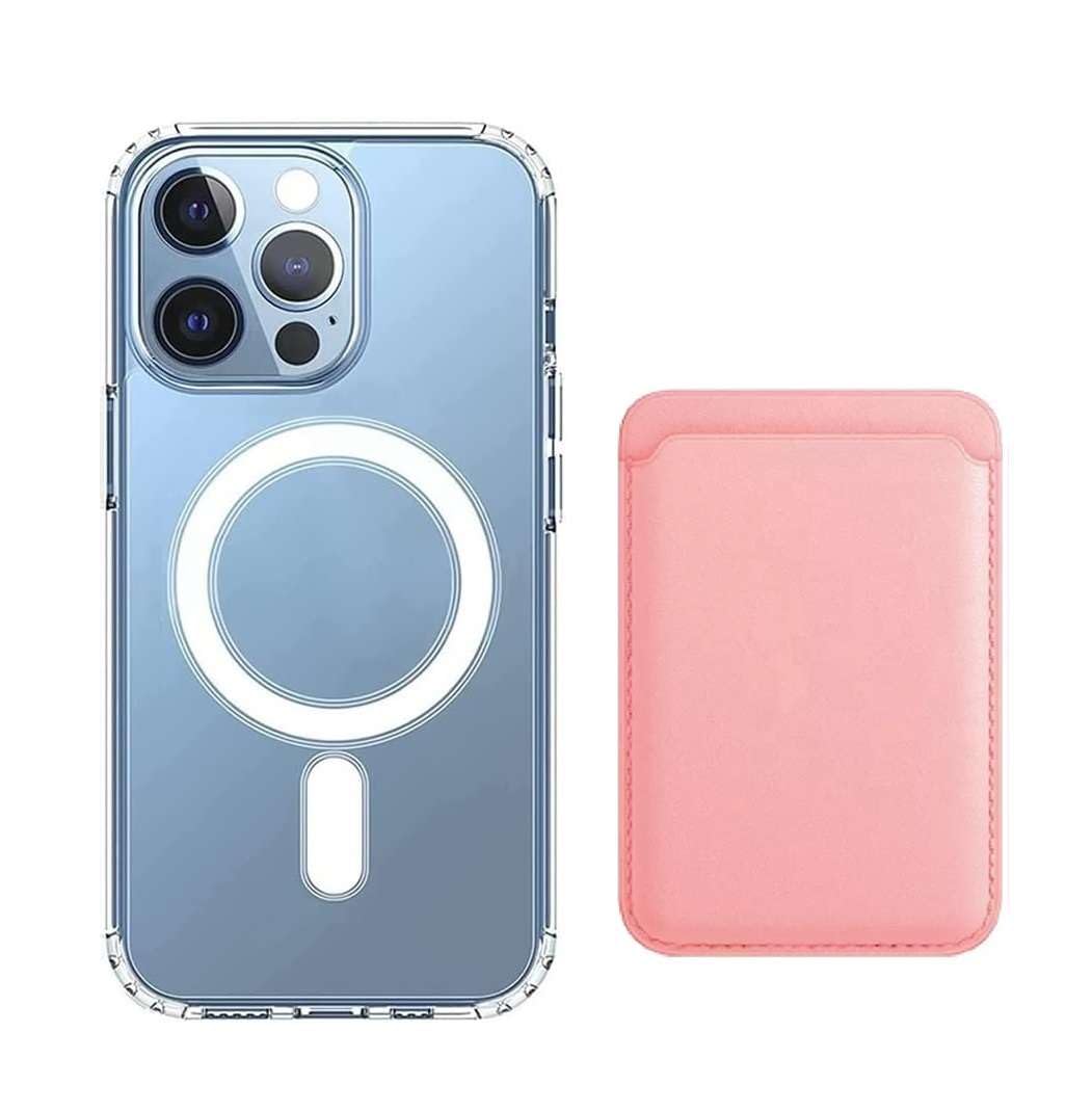 Tahamus 2 in 1 Magnetic Clear Phone Case & Leather Wallet Card Holder for iPhone 13 6.1 Inch TPU Pink