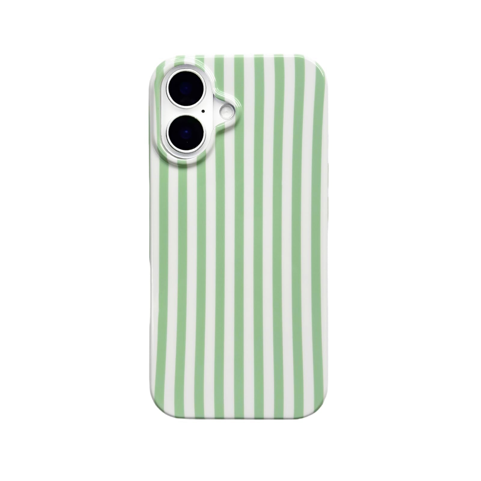 Reezaddin Green and White Striped Phone Case for iPhone 16,Cute Aesthetic Retro Vertical Line Stripes Pattern Protective Trendy 