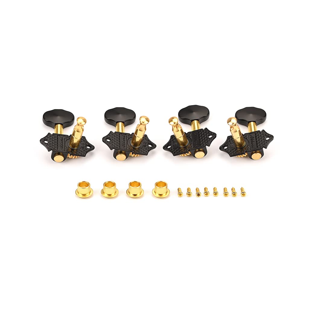 Ogdni 2R2L Black Plated Tuning Peg Machine Head Tuners For 4 String Ukulele Guitar Bass Gear Ratio 1:19 (Gc501B)