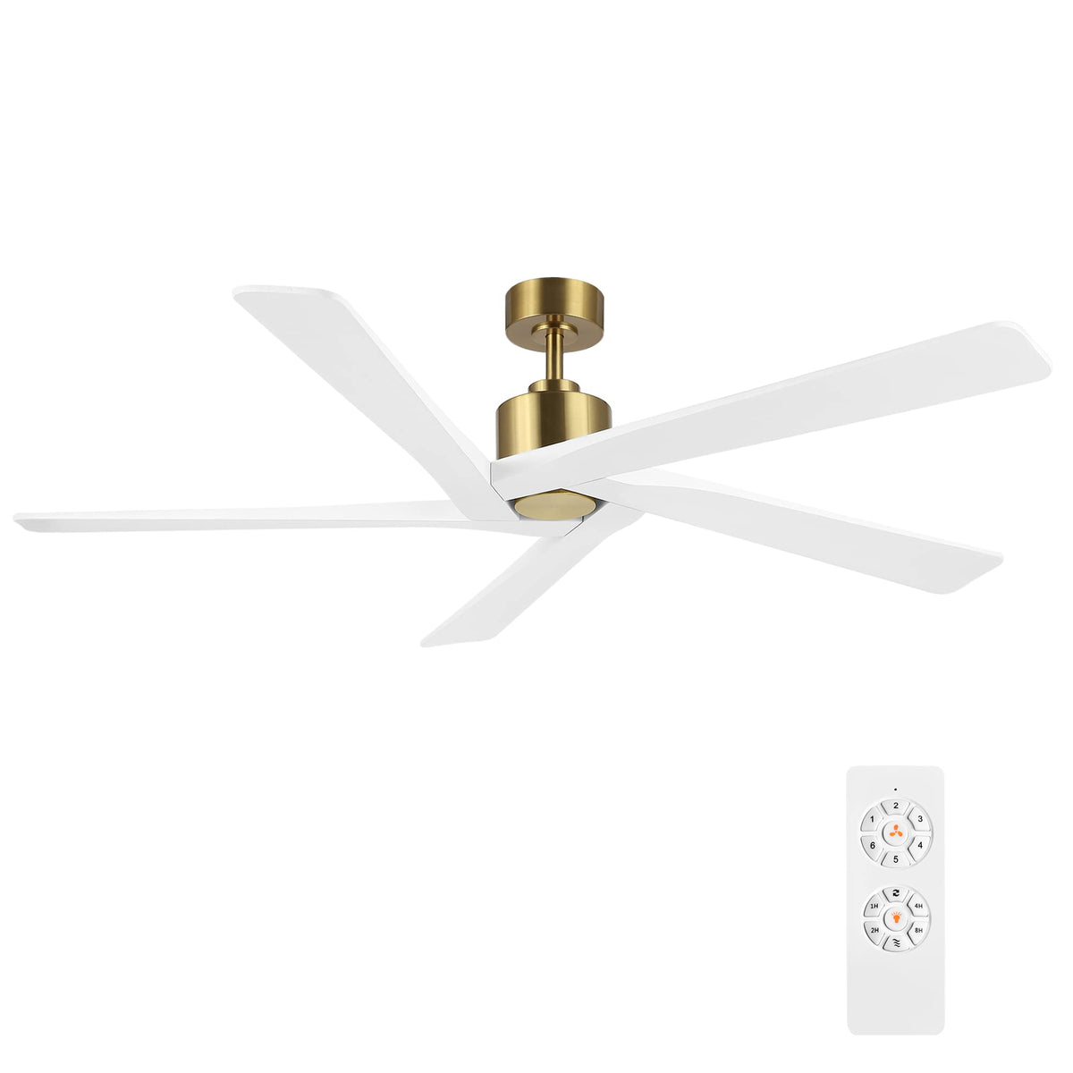 Wingbo 54 Inch Dc Ceiling Fan Without Lights, 5 Reversible Carved Solid Wood Blades, 6 Speed Noiseless Dc Motor, Ceiling Fan No