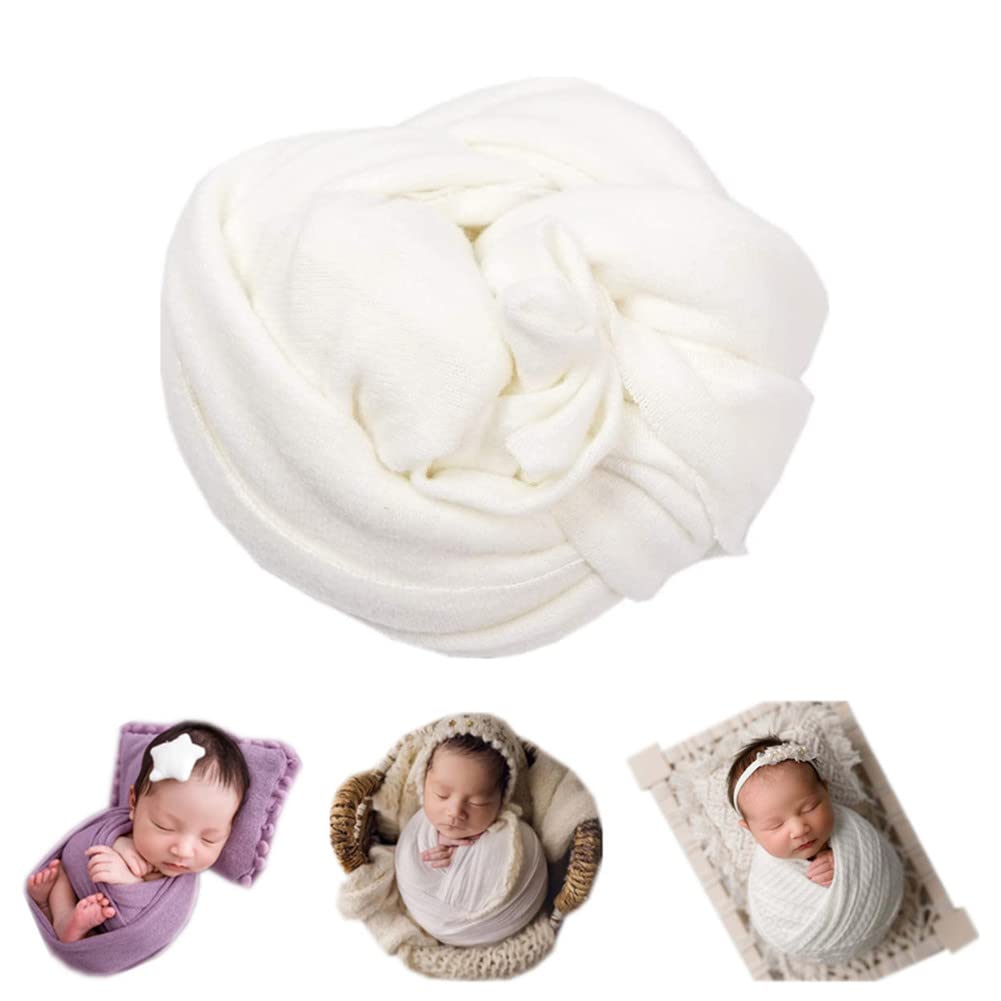 Coberllus Newborn Baby Photo Props Blanket Stretch Knit Double Side Wrap For Boys Girls Photography Shoot (White)