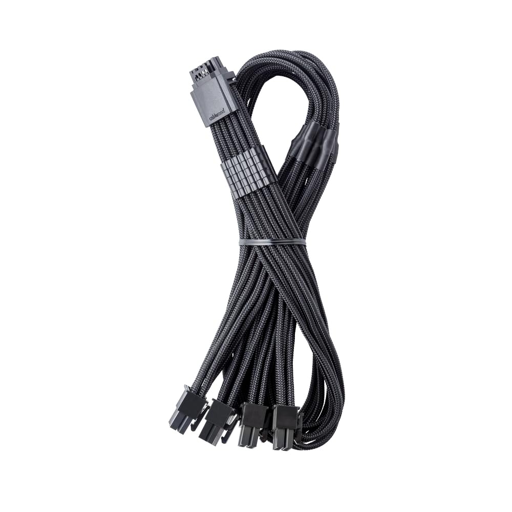 CableMod C-Series Pro ModMesh Sleeved 12V-2x6 12VHPWR StealthSense PCIe Cable for Corsair Type 4 / Type 3 (Black, 16-pin to Quad 8-pin, 60cm) -Like New