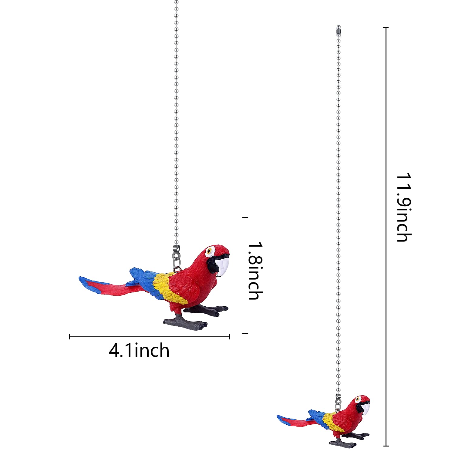 Dotlite Parrot Ceiling Fan Pull Chain,12In Vivid Bird Fan String Pulls Charm Extension Decorative,3Mm Diameter Beaded Fan Light