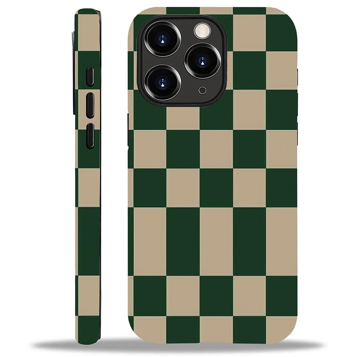 WANKBLC Compatible with iPhone 11 Pro Matte Case, Dark Green Beige Checkerboard Pattern for Girl Full Body Design Soft Silicone 
