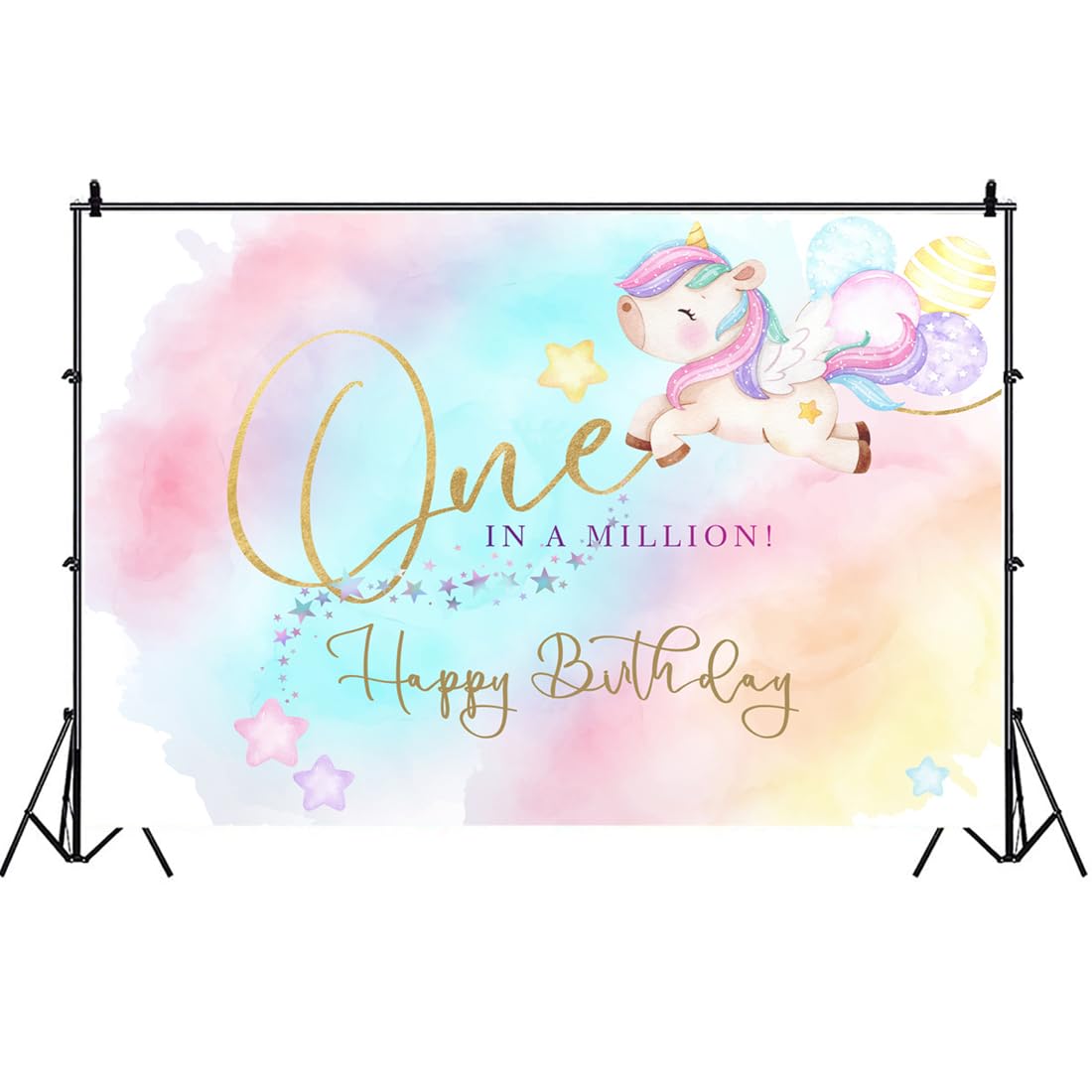 6X4Ft Pink Dreamlike Unicorn 1St Birthday Backdrop One In A Million Background For Girl Kids One Year Old Bday Photography Rainb