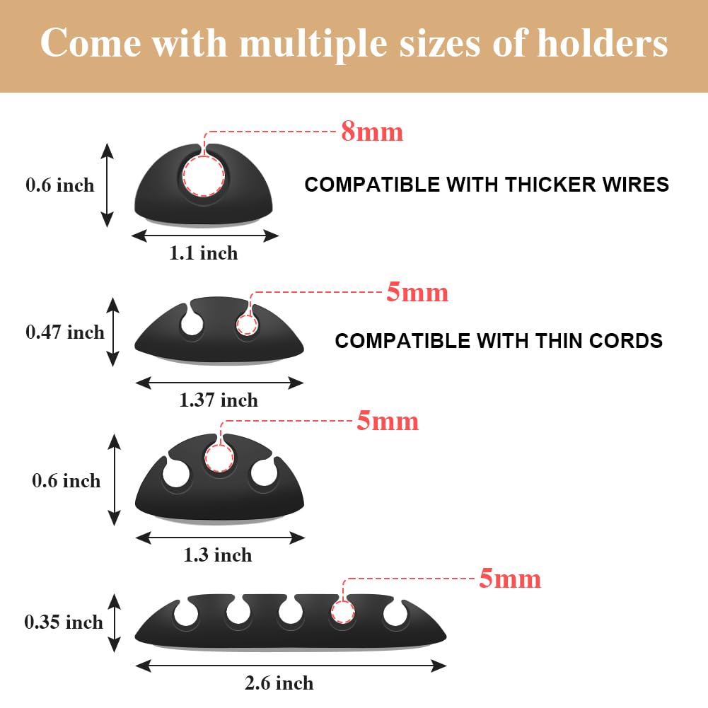 Shintop Cable Clips, 16 Pack Black Cord Organizer Adhesive Cord Management Wire Holder For Organizing Phones Chargers Desk Night