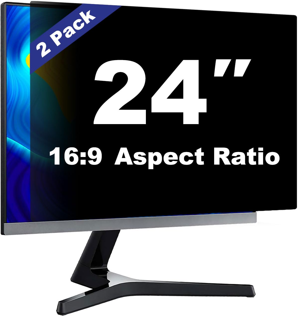 Pozlle 24 Inch Computer Privacy Screen Shield [2 Pack] For 16:9 Widescreen Desktop Monitor   Anti Glare Blue Light Privacy Filte