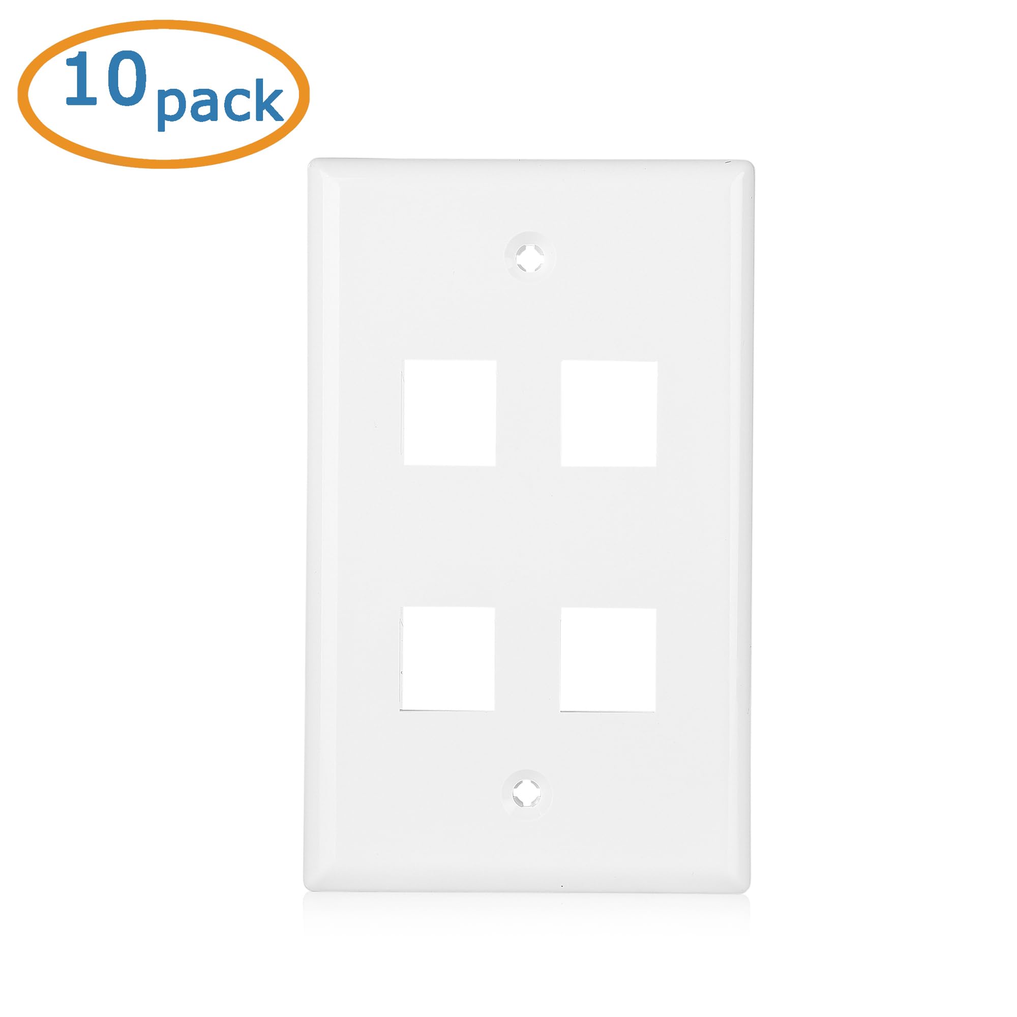 Cable Matters 10 Pack Low Profile 4 Port Keystone Jack Wall Plate, Rj45 Wall Plate For Keystone Jacks In White