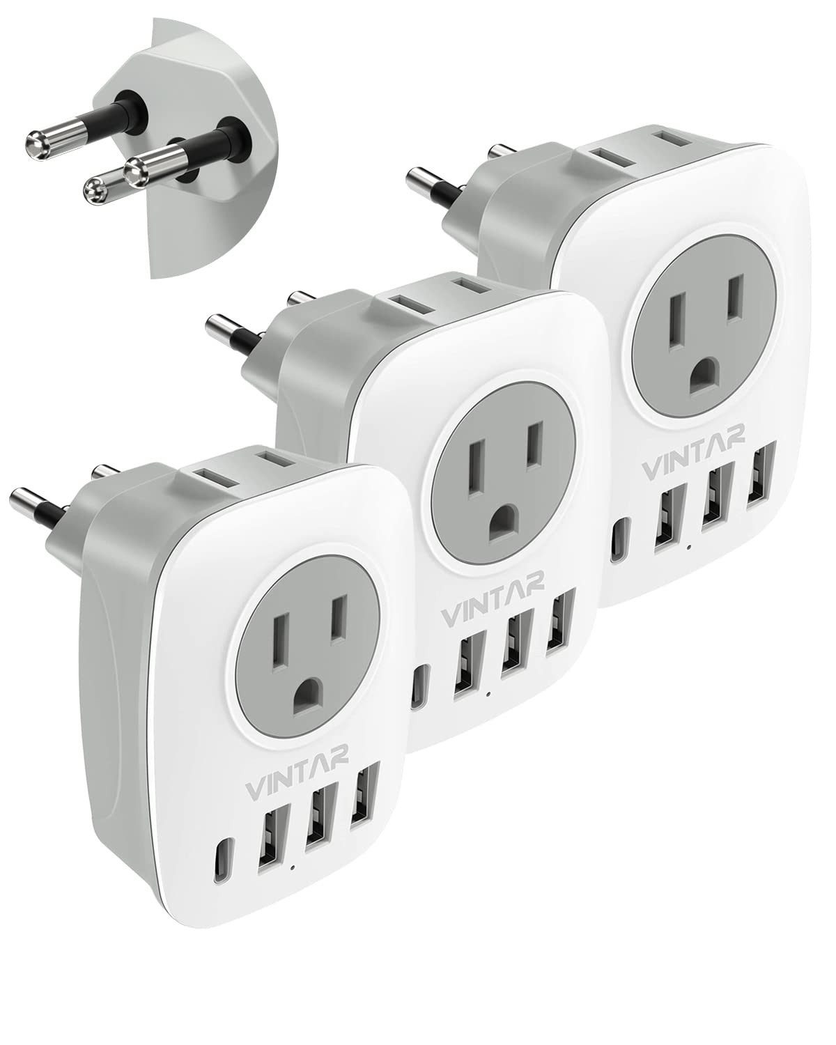 3 Pack Switzerland Plug Adapter,Vintar Type J Adapter Switzerland With 1 Usb C,3 Usb Ports And 2 American Outlets, 6 In 1 Swiss