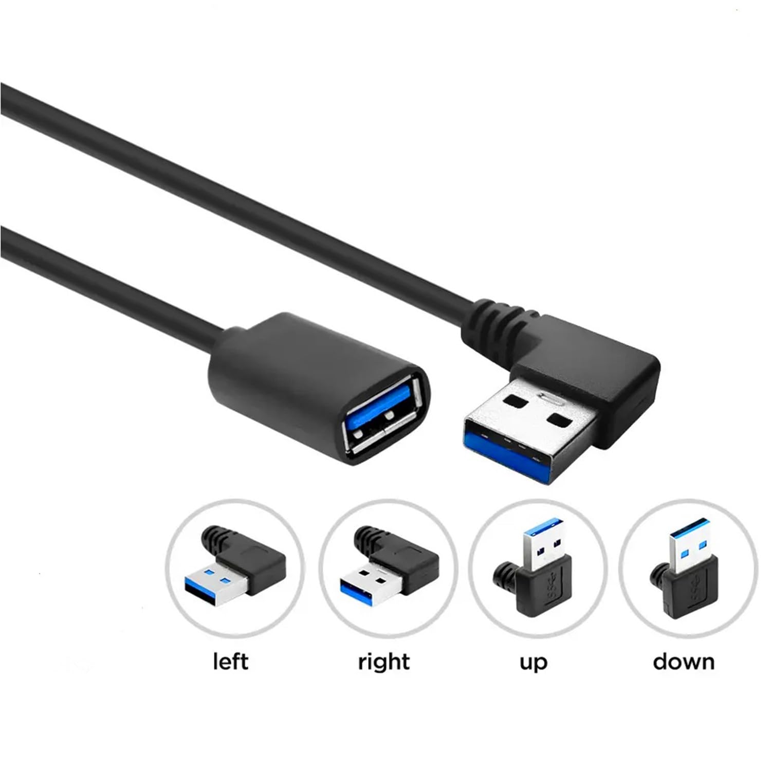 Alinna 90 Degree Usb 3.0 Extension Cable, Black Usb 3.0 Male To Female Extender Cord 30Cm (Right Angle)