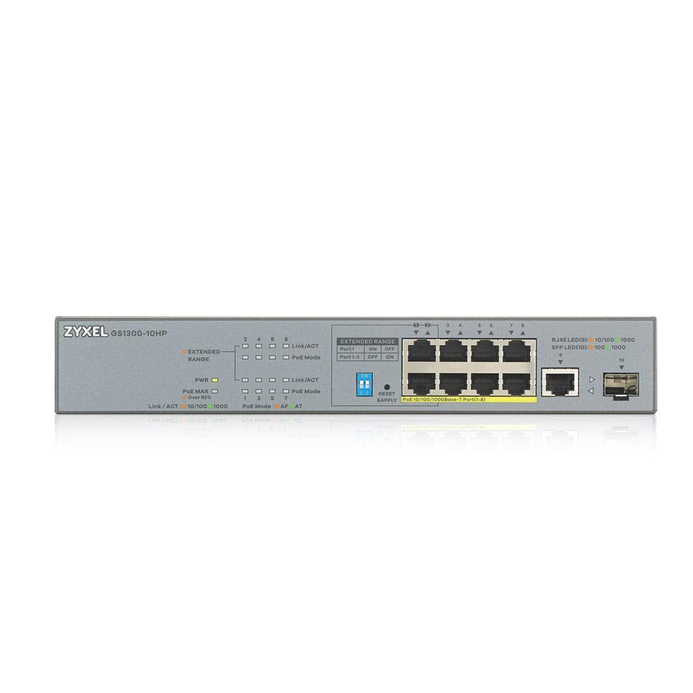 Zyxel 8 Port Gigabit Unmanaged Poe+ Switch With 130 Watt Budget And 1 Gigabit Copper Port + 1 Sfp, Long Range Poe Switch Gs1300