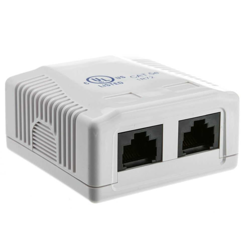 Cablewholesale Cat5E Single Surface Mount Box, 2 Port, Rj45 Unshielded Female Port, White, Adhesive For Wall Mount